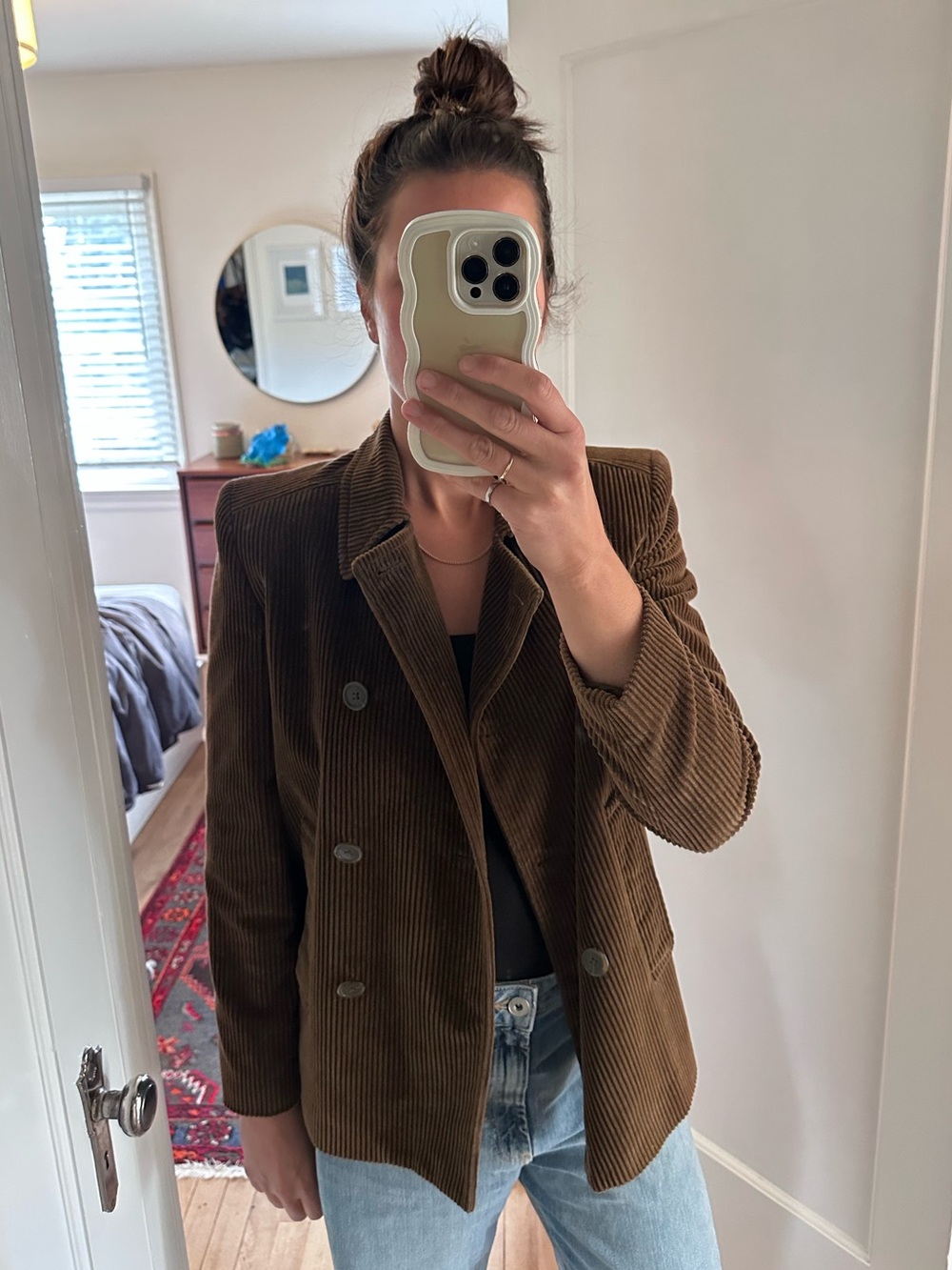 Brown Corduroy Double-Breasted Blazer - Women